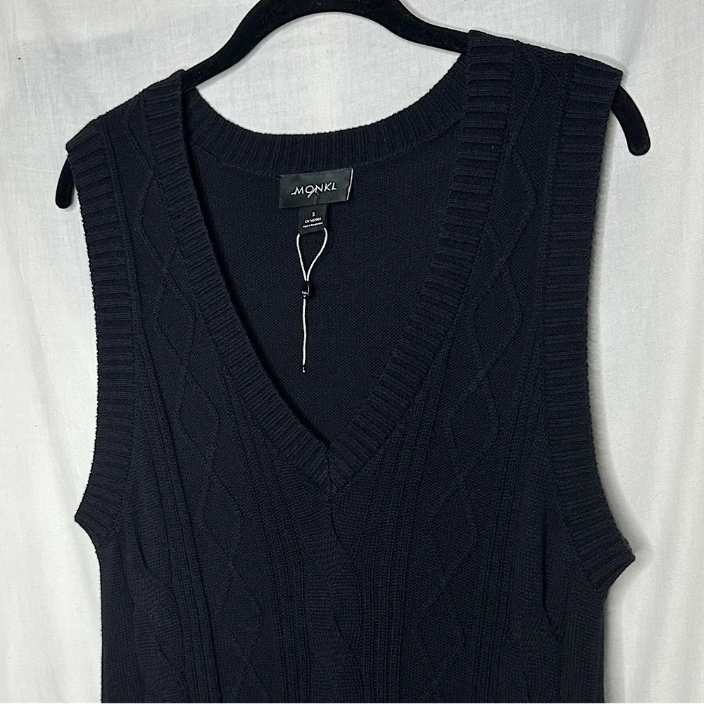 ASOS Monki Robin cotton knitted v neck sleeveless black mini dress - Picture 16 of 17